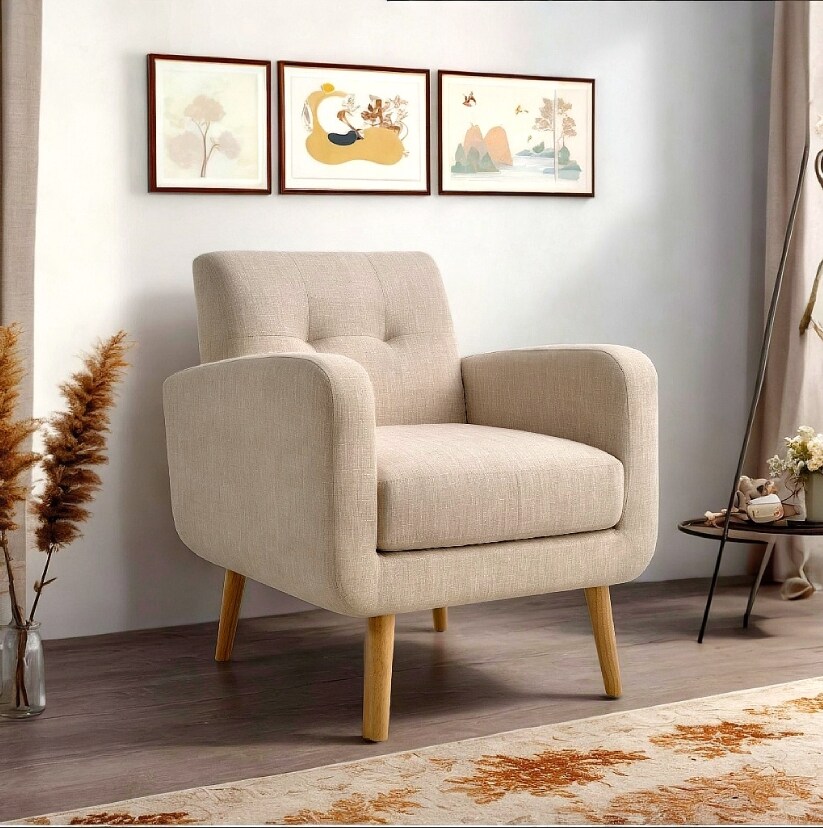 Mid-Century Modern Fabric Accent Armchair Single Sofa with Rubber Wood Legs for Living Room Mid-Century Modern Fabric Accent Armchair Single Sofa with Rubber Wood Legs for Living Room